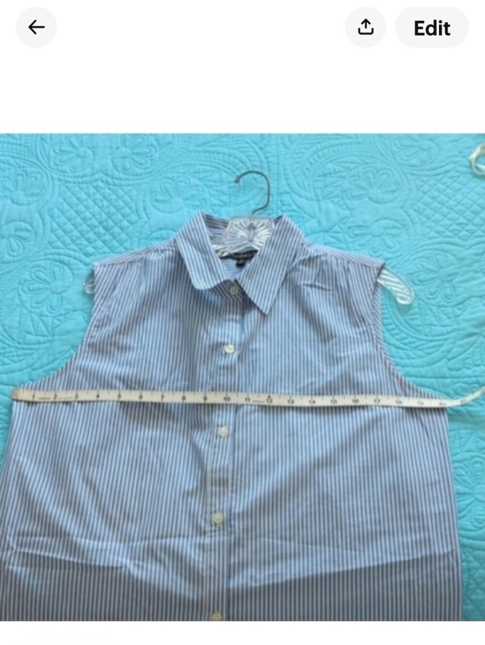 Cotton Sleeveless Blue Pinstripe Button-Up Shirt, Coverup - Picture 5 of 8